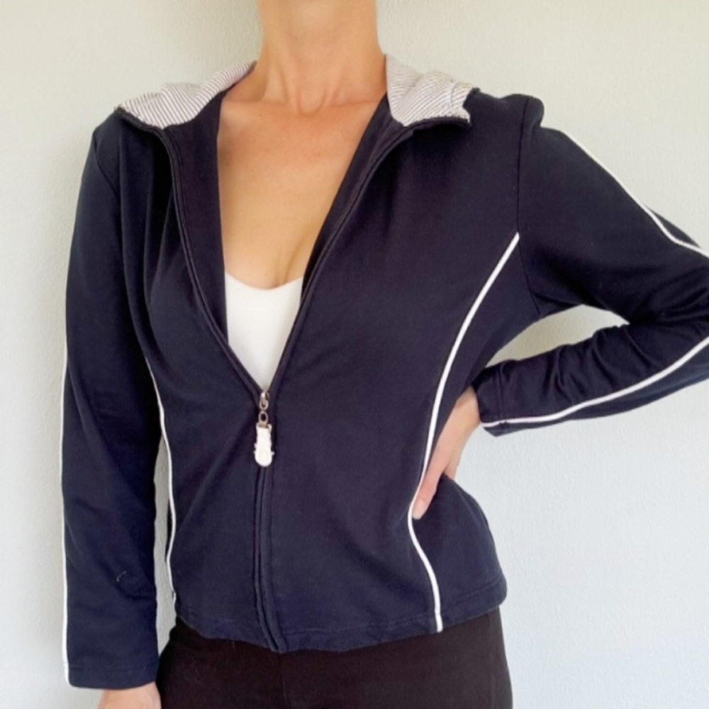 Vintage R.J. Collection navy blue white full zip lightweight hoodie size large